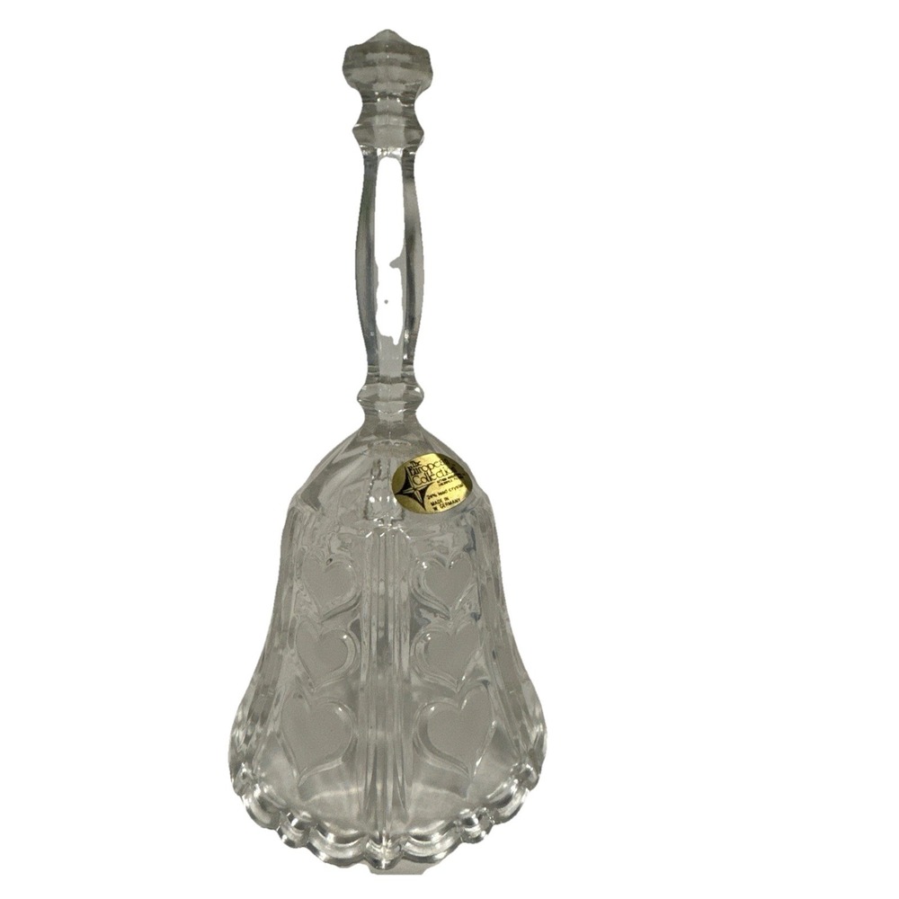 European Collection Crystal Bell, Etched Hearts, Clear Scalloped 6-3/4", Germany